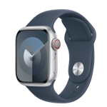 Refurbished Apple Watch Series 9 GPS + Cellular, 41mm Silver Aluminium Case with S/M Storm Blue Sport Band