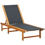 Helloshop26 - Transat chaise longue bain de soleil lit de jardin terrasse meuble d'extérieur bois d'acacia solide et textilène