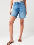 V by Very Mid Thigh Denim Shorts, Mid Wash, Size 10, Women