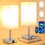 Aooshine Bedside Lamps Set of 2, Touch Lamps Bedside with USB-C+A Charging Ports
