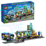 LEGO 60335 City Train Station Set with Toy Bus for Kids Boys & Girls with Rail Truck, Tracks and Road Plate Level Crossing, Compatible with City Sets