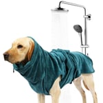 Dog Bathrobe Soft Absorbent 100% Microfiber Towel,Dog Drying Towel Robe for Dogs, Puppy, Cats,Warm Plush Dog Robe for Drying Pets Grooming Accessories,Green,XS