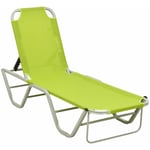 Transat chaise longue bain de soleil lit de jardin terrasse meuble d'extérieur aluminium et textilène vert - Vert