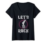 Womens Lets Rock Rock & Roll Skeleton Guitar Player Rock and Roll V-Neck T-Shirt