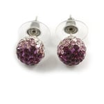 Deep Purple/Lavender/Clear Crystal Ball Stud Earrings In Silver Plated Finish