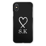 Hairyworm Personalised Initials Phone Case For Apple Iphone 11 Pro Max (2019) Phone, Custom Text, White Brushstroke Heart Monogram on Black Silicone Phone Cover, Soft Case