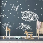 Star Wars Wall Decal,Spacecraft Vinyl Sticker Millemium Falcon Wing Fighter Tie Interceptor Boy Bedroom Decoration Large