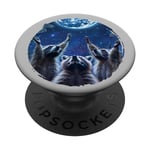 3 Raccoons Howling at the Moon Funny Cosmic Design PopSockets Swappable PopGrip