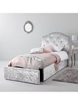 Very Home Mandarin Upholstered Single Storage Bed with Mattress Options - Bed Frame Only, Silver