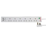 6 Gang Extension Lead With USB Slots Surge Protection 1m Power Strip | 6 Socket Multi USB Plug 2 Charging Ports 1 Meter UK Plug | Extension Leads with USB Socket Surge Protector