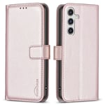 BINFEN COLOR BF17 för Samsung Galaxy A55 5G Flip-fodral PU-läder All Inclusive Telefonskal - Rose Gold