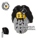 LEGO Hair - Black with Gray Beard - Embedded Axe Head