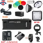 UK Godox 2.4 TTL HSS AD200 Flash+softbox+EC200 Head+X2T-C/N/S/F/O trigger Kit