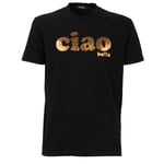 DSQUARED2 Cotton T-Shirt CIAO BELLA Logo Black Gold 12425