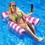 Uppblåsbar PVC luftkudde swimmingpool, swimmingpoolleksaker vattenhängmatta 4 i 1 vattenleksaker pooltillbehör, lämplig för flera scener Three-tube stripe rose red