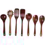 Trä köksredskap set, träskedar för matlagning Naturlig teak trä köksspatel set för inkl. Wood brown