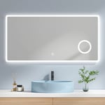 Emke - Miroir de salle de bain led avec Loupe 3 Fois 120x60cm Loupe 3x, Interrupteur Tactile Lumière Blanche Froide