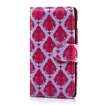 32nd Floral Series - Design PU Leather Book Wallet Case Cover for Sony Xperia X Compact, Designer Flower Pattern Wallet Style Flip Case With Card Slots - Magenta Damask