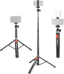 NEEWER Trépied Téléphone Portable & Appareil Photo avec Télécommande, 165,5cm Perche Selfie Métal Trépied Voyage Vlog pour iPhone avec Support Téléphone, Trépied Portable pour Canon Sony GoPro, TS05