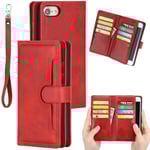 Plånboksfodral Läder Multi-Slot iPhone 7/8/SE Röd