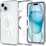 Spigen iPhone 15 Plus (6.7) Ultra Hybrid Magfit Case - Clear / Transparent Certified Military-Grade Protection - Clear Durable Back Panel + TPU Bumper - MagSafe Compatible - Clear Case with White Magfit Ring