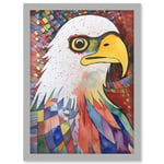 Bald Eagle Bird And Abstract Pattern Folk Art Watercolour Painting Artwork Framed Wall Art Print A4
