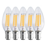 4 Watts B15 SBC Small Bayonet LED Light Bulb Clear Candle Warm White Dimmable, Pack of 5