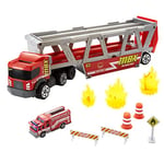 Matchbox - Coffret Transporteur de Véhicules de Secours - 1 Camion de Pompier avec Rampe, Rangement et 8 Accessoires - Échelle 1/64 - Cadeau dès 3 Ans, HHJ12