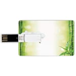 64G USB Flash Drives Credit Card Shape Spa Decor Memory Stick Bank Card Style Orchid Flowers with Bamboo Branches in Vibrant Colors Practice Theme,White Green Waterproof Pen Thumb Lovely Jump Drive U