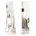 FANTASK Miroir Complet 2 en 1, sur Pied et Miroir Mural avec Cadre en Bois, Miroir de Dressing, 37 x 160 cm, Blanc