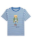 Ralph Lauren Boys Bear Stripe Short Sleeve T-Shirt - New England Blue, Blue, Size 6-7 Years=S
