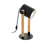 EGLO Hornwood Table Lamp 1 Bulb Vintage Table Lamp Industrial Design Retro Bedside Lamp Steel and Wood Colour: Black Cream Brown Socket: E27 with Switch