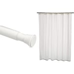 Amazon Basics Tringle à rideau de douche sans perçage, de 61 à 91 cm, Blanc & Rideau de douche en polyester 180 x 200 cm Blanc