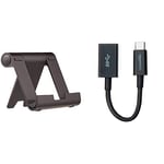Amazon Basics Support Ajustable et Portable pour Tablette, liseuse et Smartphone Noir & Adaptateur Femelle USB Type-C vers USB 3.1 1e génération - Noir