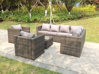 8 Seater Grey Rattan Corner Sofa Set Coffee Table 2 Armchairs Garden Furniture Outdoor