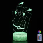 BLEOSAN Lampe de nuit Veilleuse 3D Pikachu Pokemon chevet led télécommande Touche 16 Couleurs Changeantes Prise usb