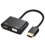 Adaptateur HDMI vers VGA HDMI, double affichage 4K HDMI vers HDMI VGA Splitter Converter avec câble de charge et câble audio 3,5 mm pour PC, ordinateur portable, Ultrabook, Raspberry Pi, Chromebook et