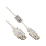 InLine 34610Q Rallonge USB 2.0 mâle vers Femelle Type A Transparent avec Noyau de ferrite 1 m
