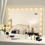Puluomis - led Miroir de Maquillage 18 lumières 80x60cm Hollywood avec Ecran Tactile & Loupe de Grossissant 10X - Blanc