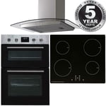 SIA 60cm Stainless Steel Built-in Fan Oven, 13A Induction Hob & Curved Extractor