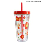 XWHKX 430Ml Plastic Cup Kettle Ice Coffee Juice Milk Drink Bottle Summer Cool Double Layer Couple Transparent Straw Cup