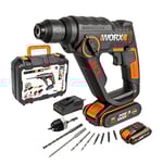 WORX Marteau perforateur sans fil 20V H3 WX390.1, percer, visser, perforer tous les matériaux, 1,2J, mandrin 13 mm, livré avec 2 Batteries 2Ah, Chargeur et Accessoires forets et embouts de vissage