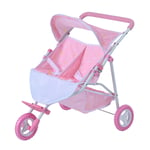 Olivia's Little World Double Twin Baby Doll Pram Stroller Pushchair Pink Stars OL-00012