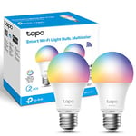 Tapo Smart Bulb, Smart WiFi LED Light, E27, 9W, Works with Amazon Alexa(Echo and Echo Dot), Google Home, Colour-Changeable, No Hub Required - Tapo L530E(2-pack)[Energy Class F]