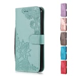 Leather Wallet Phone Case for Samsung Galaxy S6 Edge Flip Cover with Lace Flower Pattern Design Card Holder Slot Silicone Protective for Girls Boys - Green
