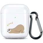 Idocolors Cute Sloth Case Compatible with Airpod with Keychain [Supports Wireless Charging] [ LED Visible ] Soft TPU Cartoon Case Cover Compatible with Airpods 2nd Generation & 1st-Crystal Clear