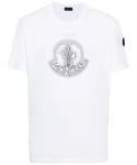 Moncler Mens Appliqué-logo Outline Printed T-Shirt in White Cotton - Size 2XL
