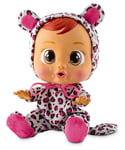 CRY BABIES Léa le léopard | Poupée interactive qui pleure de vraies Larmes avec son pyjama de léopard - Poupon idéal pour enfants +18 Mois