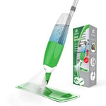VOUNOT Spray Mop for Cleaning Floors, Microfibre Mop with 2 Washable Pades & 650ml Refillable Bottle, 360 Degree Spin Mop Suitable for Hardwood, Marble, Tile, Laminate, Green