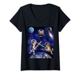 Womens Cats Attack Funny Meow Wars Cat In Space Kitten Lovers V-Neck T-Shirt
